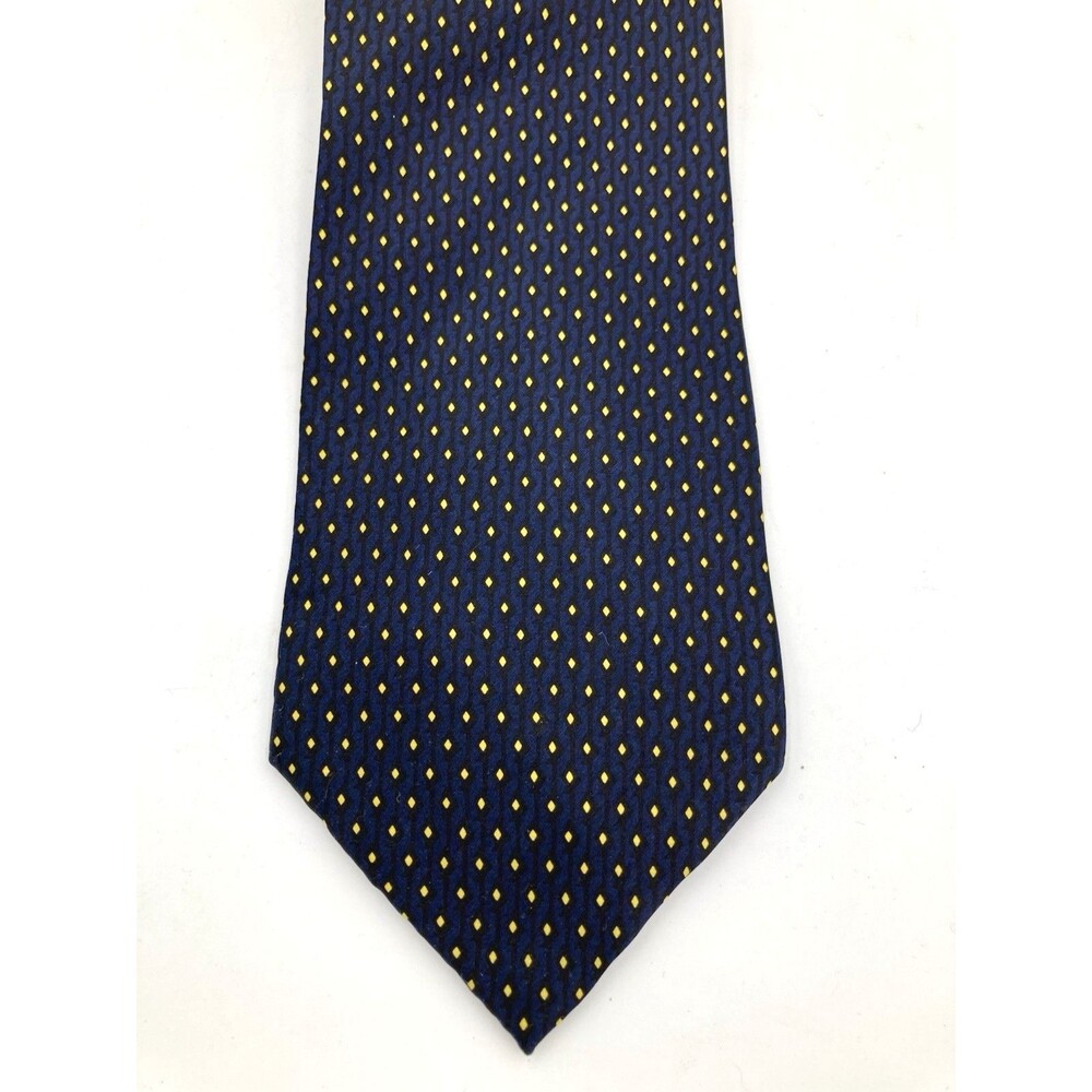 Hugo Boss Tie Mens Navy Blue 100% Silk Gold Polka Dot Made In USA 55x4” NEW
